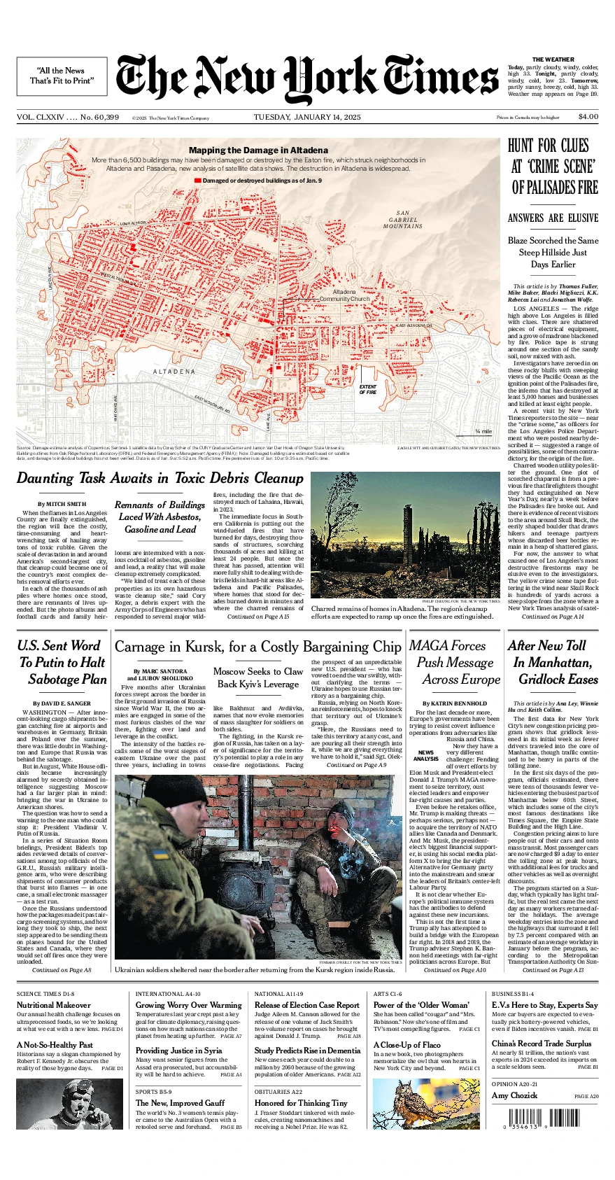 Prima-pagina-del-New-York-Times-edizione-di-oggi-2025-01-14