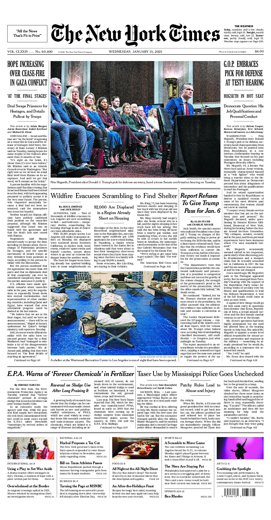 Prima-pagina-del-New-York-Times-edizione-di-oggi-2025-01-15