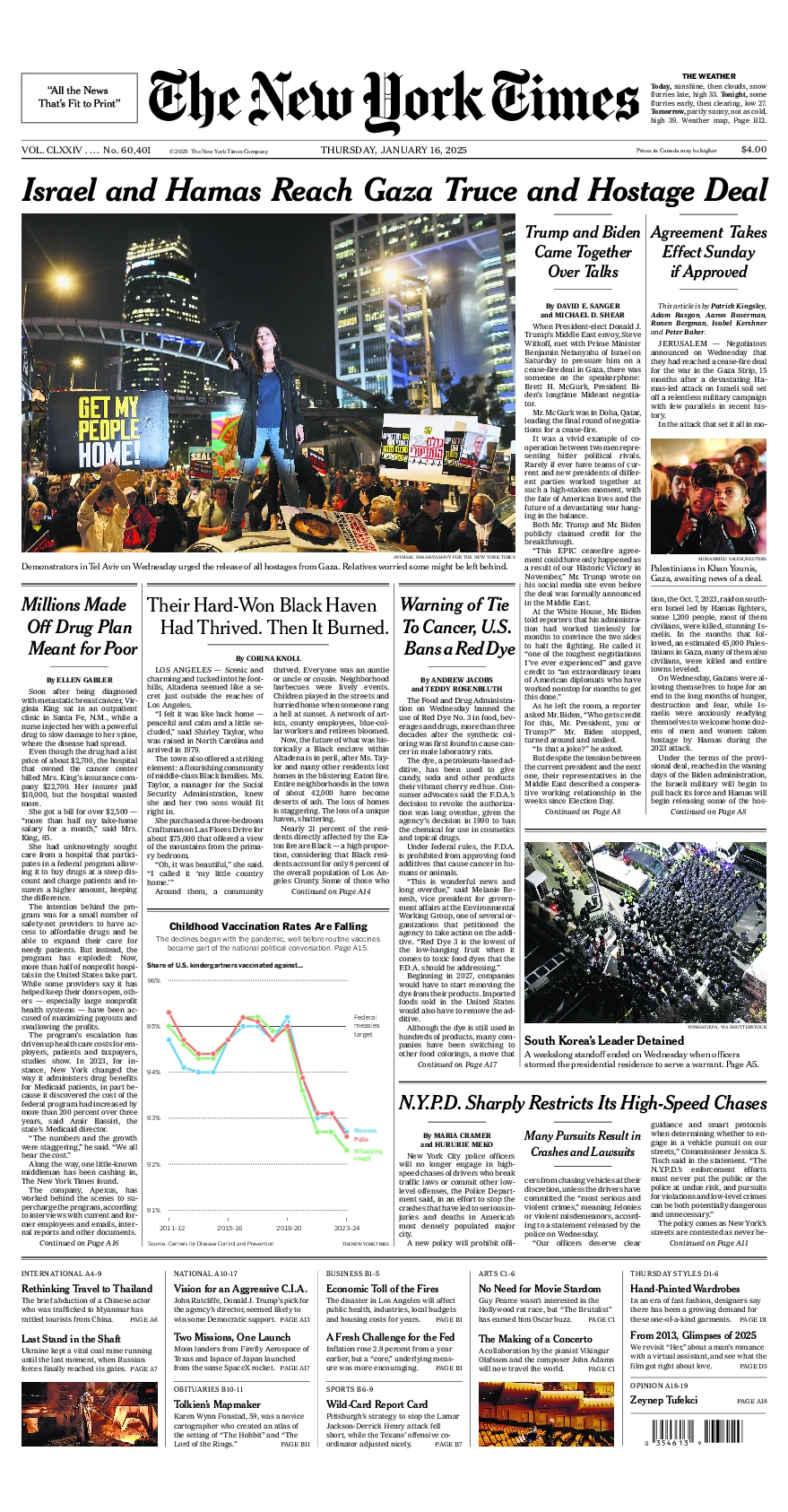 Prima-pagina-del-New-York-Times-edizione-di-oggi-2025-01-16