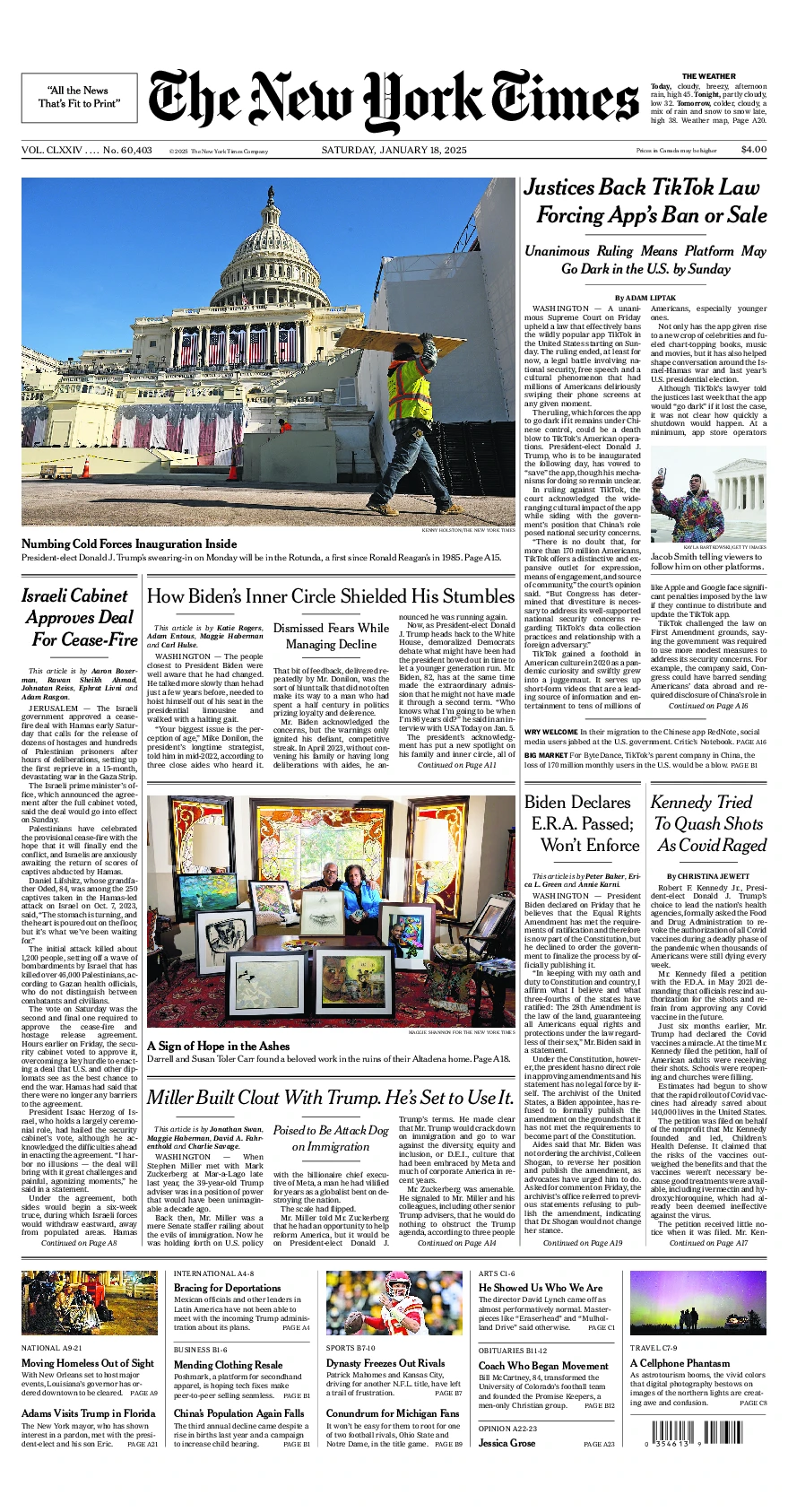 Prima-pagina-del-New-York-Times-edizione-di-oggi-2025-01-18