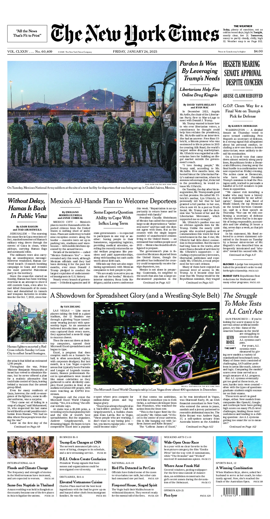 Prima-pagina-del-New-York-Times-edizione-di-oggi-2025-01-24