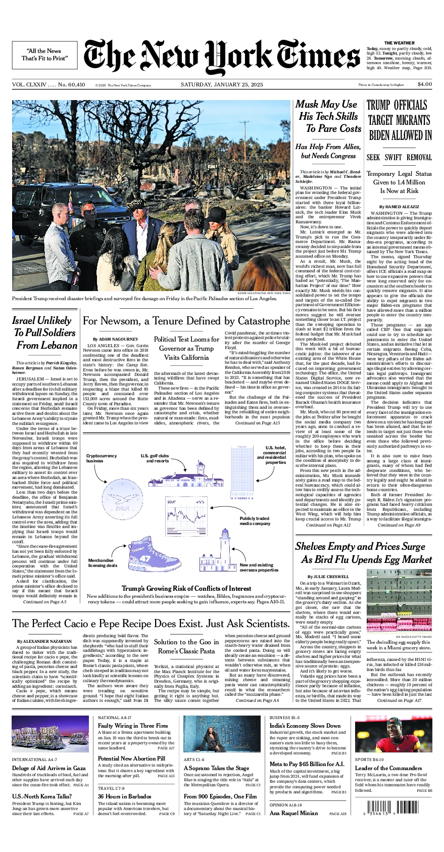 Prima-pagina-del-New-York-Times-edizione-di-oggi-2025-01-25