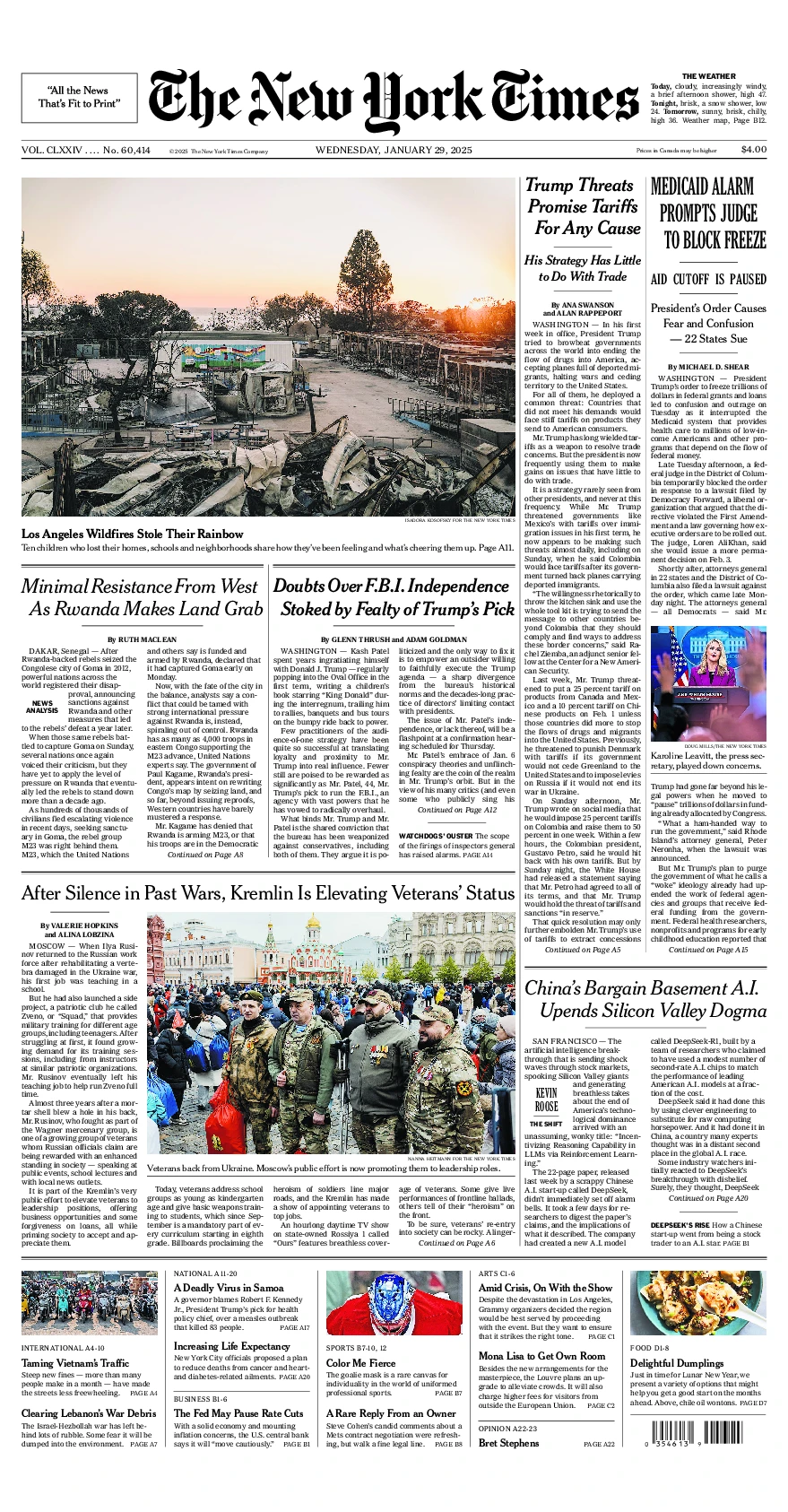 Prima-pagina-del-New-York-Times-edizione-di-oggi-2025-01-29