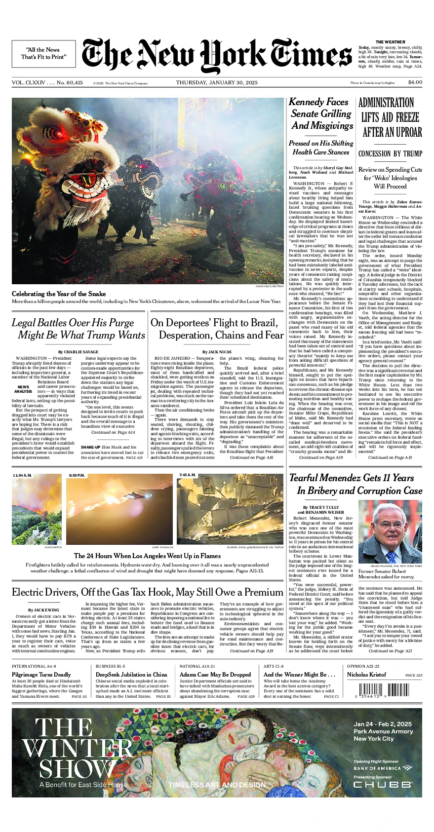 Prima-pagina-del-New-York-Times-edizione-di-oggi-2025-01-30