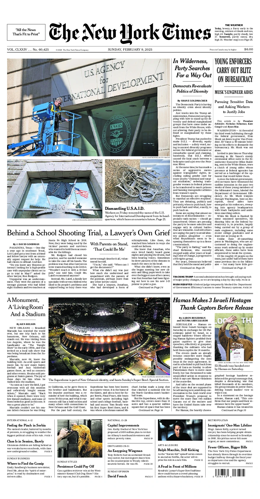 Prima-pagina-del-New-York-Times-edizione-di-oggi-2025-02-09