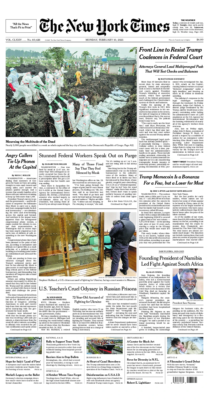 Prima-pagina-del-New-York-Times-edizione-di-oggi-2025-02-10