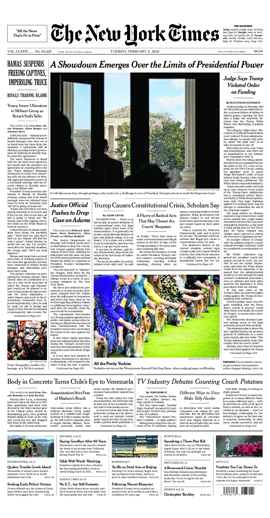 Prima-pagina-del-New-York-Times-edizione-di-oggi-2025-02-11