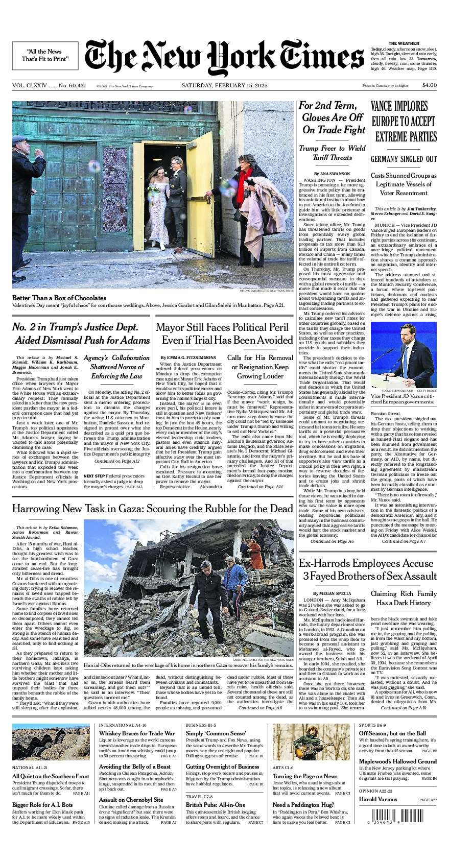 Prima-pagina-del-New-York-Times-edizione-di-oggi-2025-02-15