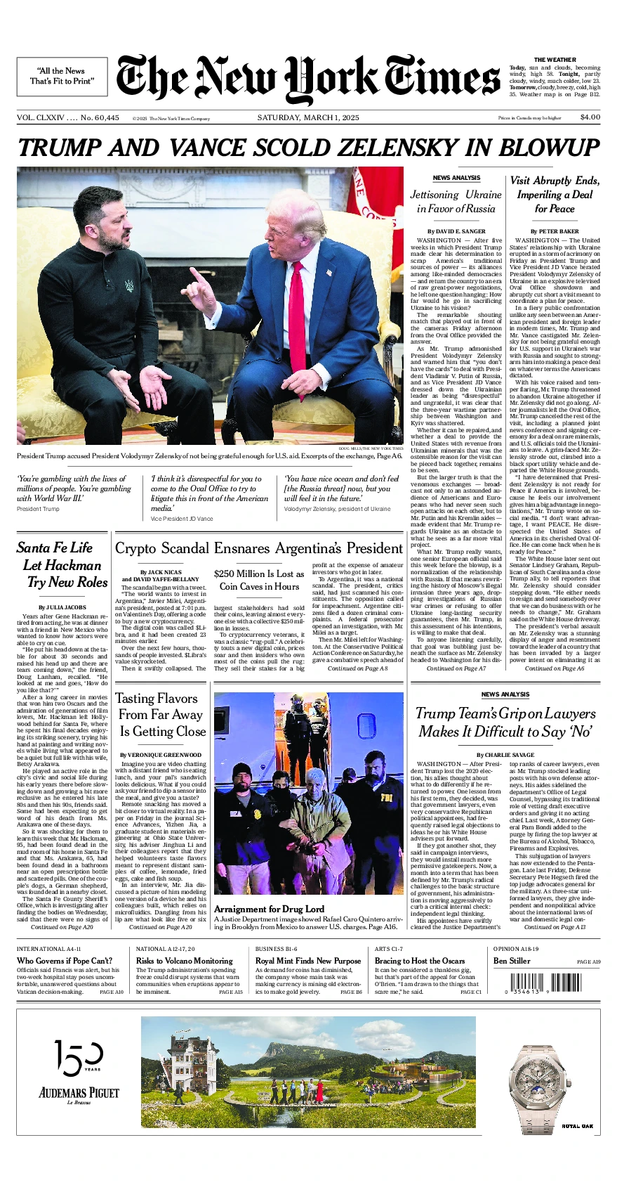 Prima-pagina-del-New-York-Times-edizione-di-oggi-2025-03-01