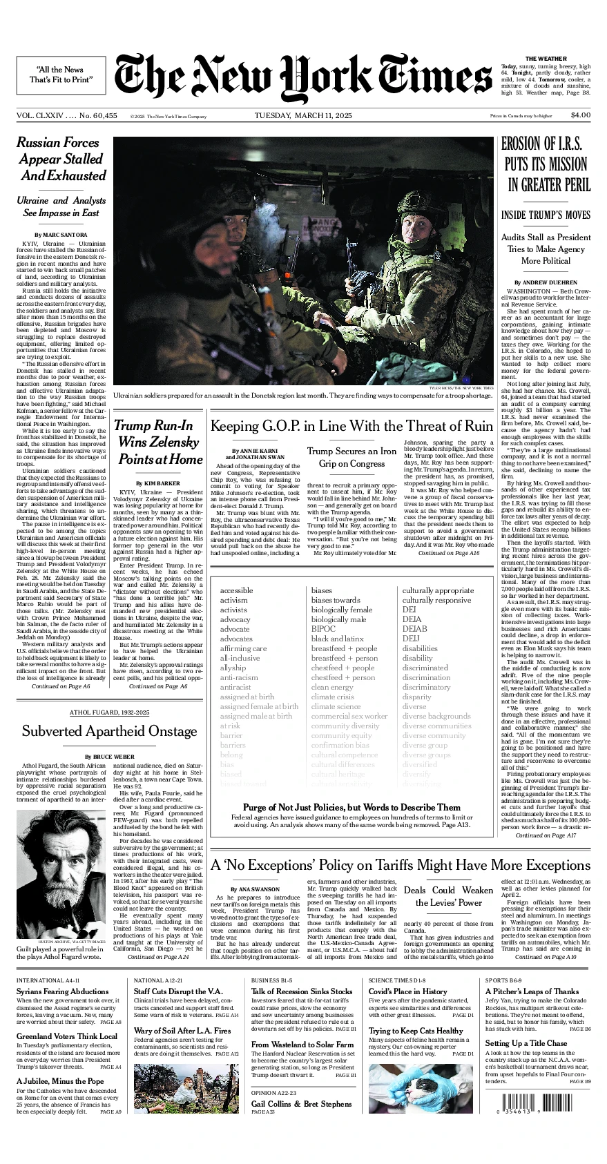 Prima-pagina-del-New-York-Times-edizione-di-oggi-2025-03-11