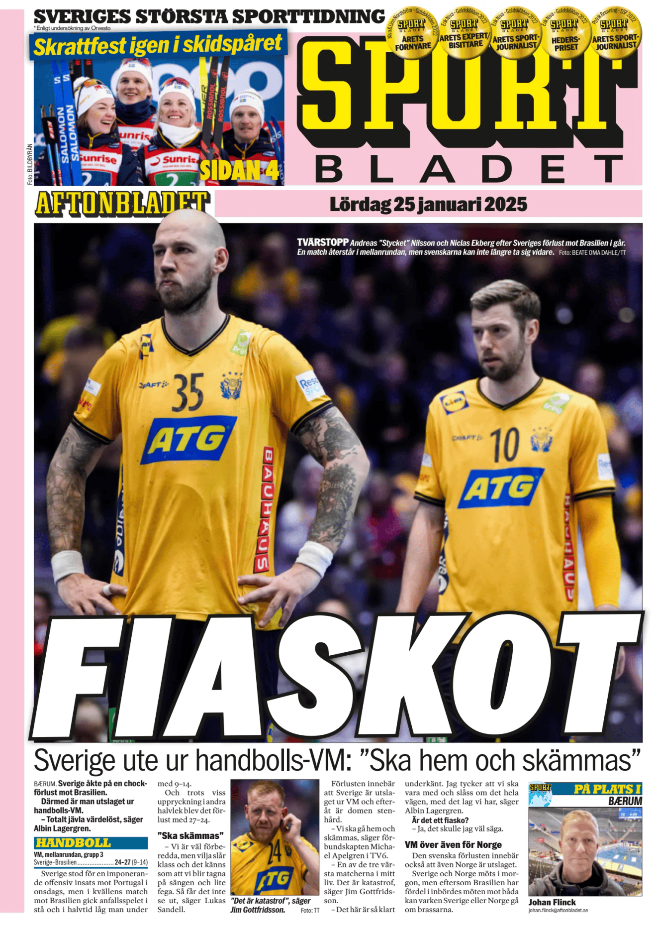 Prima-pagina-Sportbladet-oggi-edizione-di-oggi-20250125