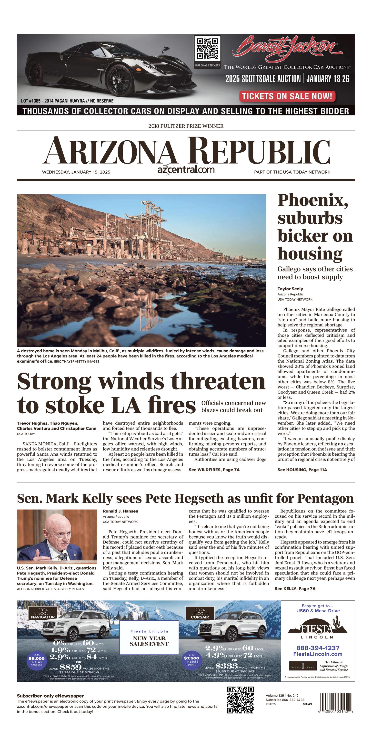 Prima-pagina-The-Arizona-Republic-oggi-edizione-di-oggi-20250115