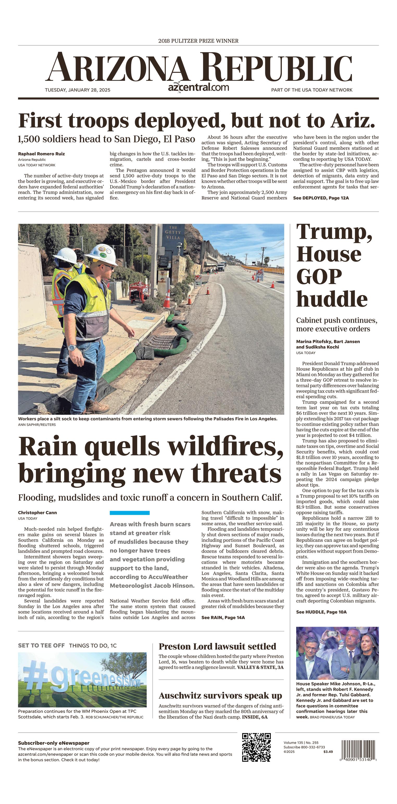 Prima-pagina-The-Arizona-Republic-oggi-edizione-di-oggi-20250128