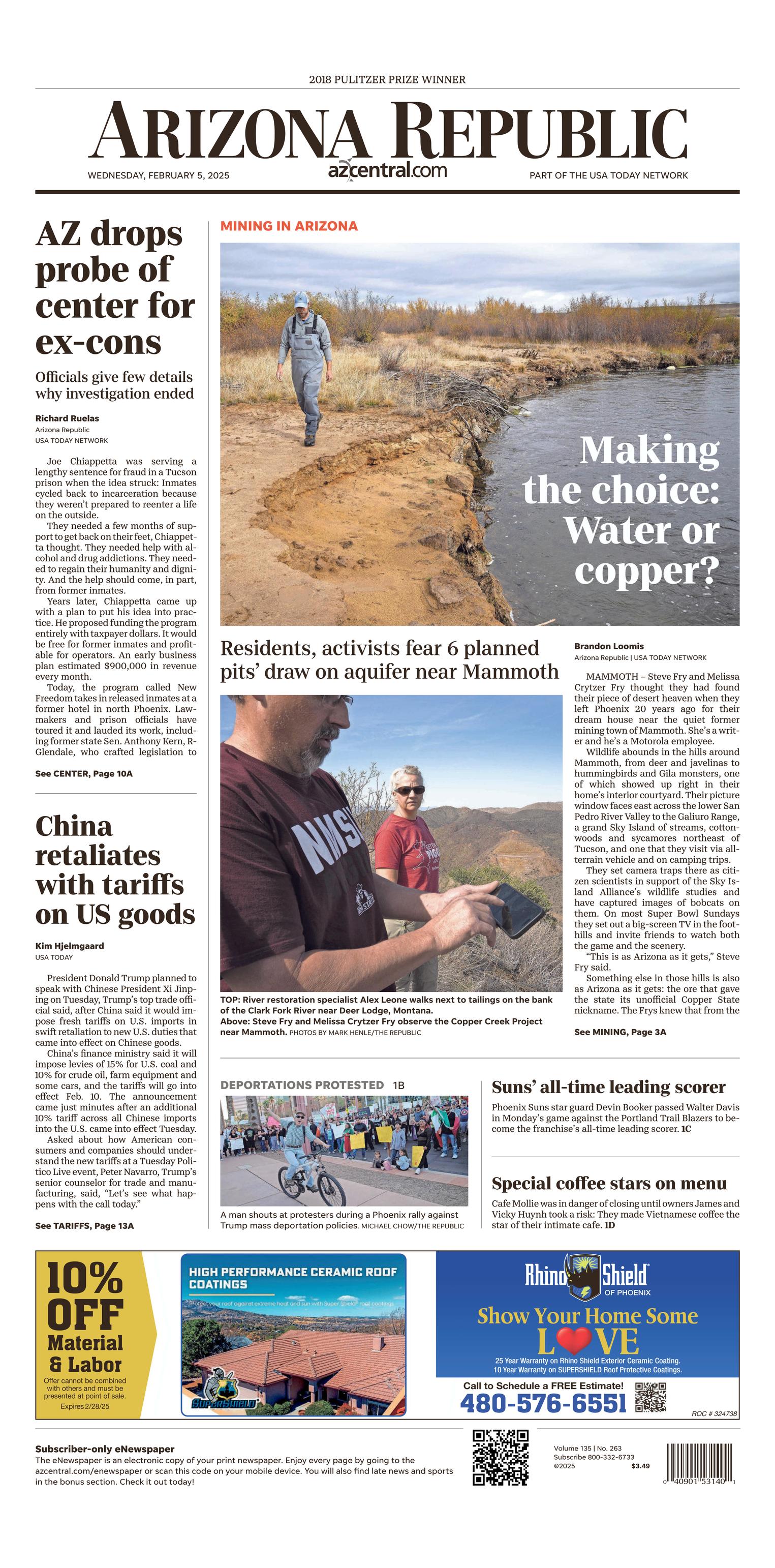 Prima-pagina-The-Arizona-Republic-oggi-edizione-di-oggi-20250205