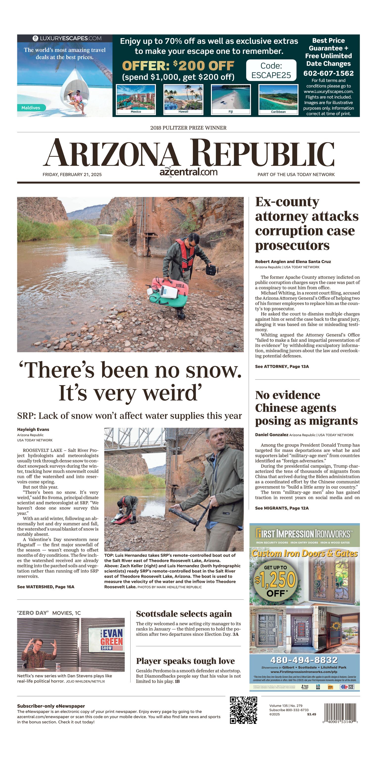 Prima-pagina-The-Arizona-Republic-oggi-edizione-di-oggi-20250221