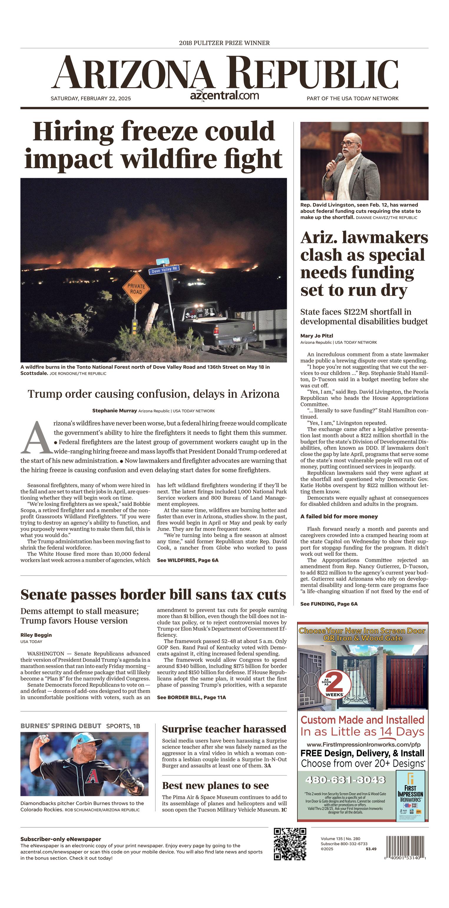 Prima-pagina-The-Arizona-Republic-oggi-edizione-di-oggi-20250222