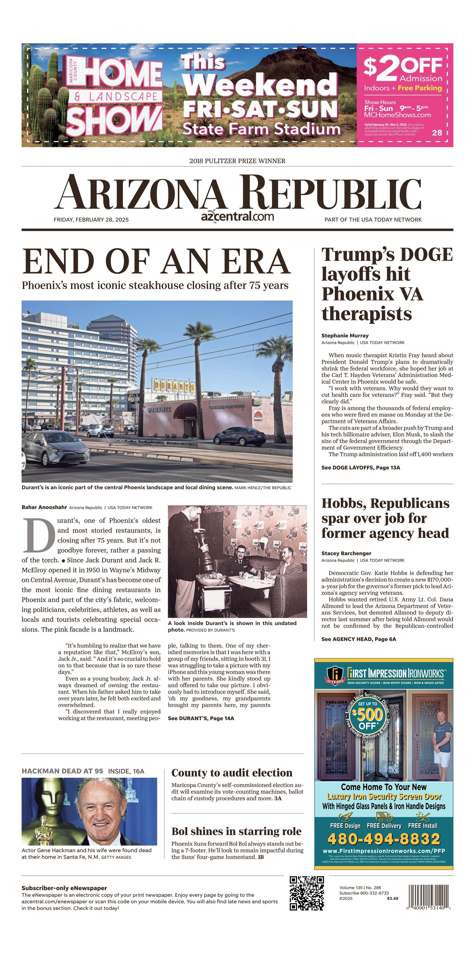 Prima-pagina-The-Arizona-Republic-oggi-edizione-di-oggi-20250228