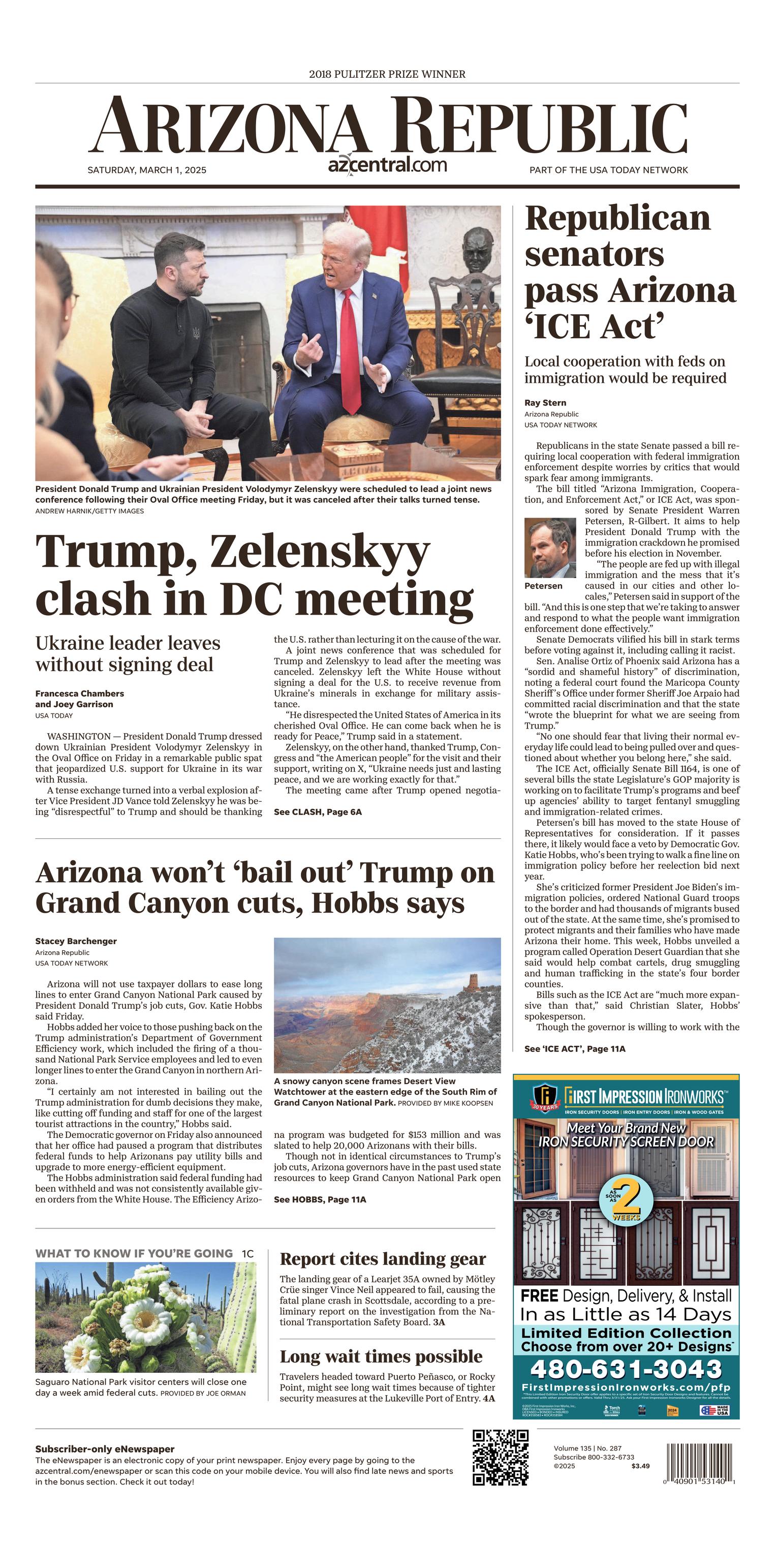 Prima-pagina-The-Arizona-Republic-oggi-edizione-di-oggi-20250301