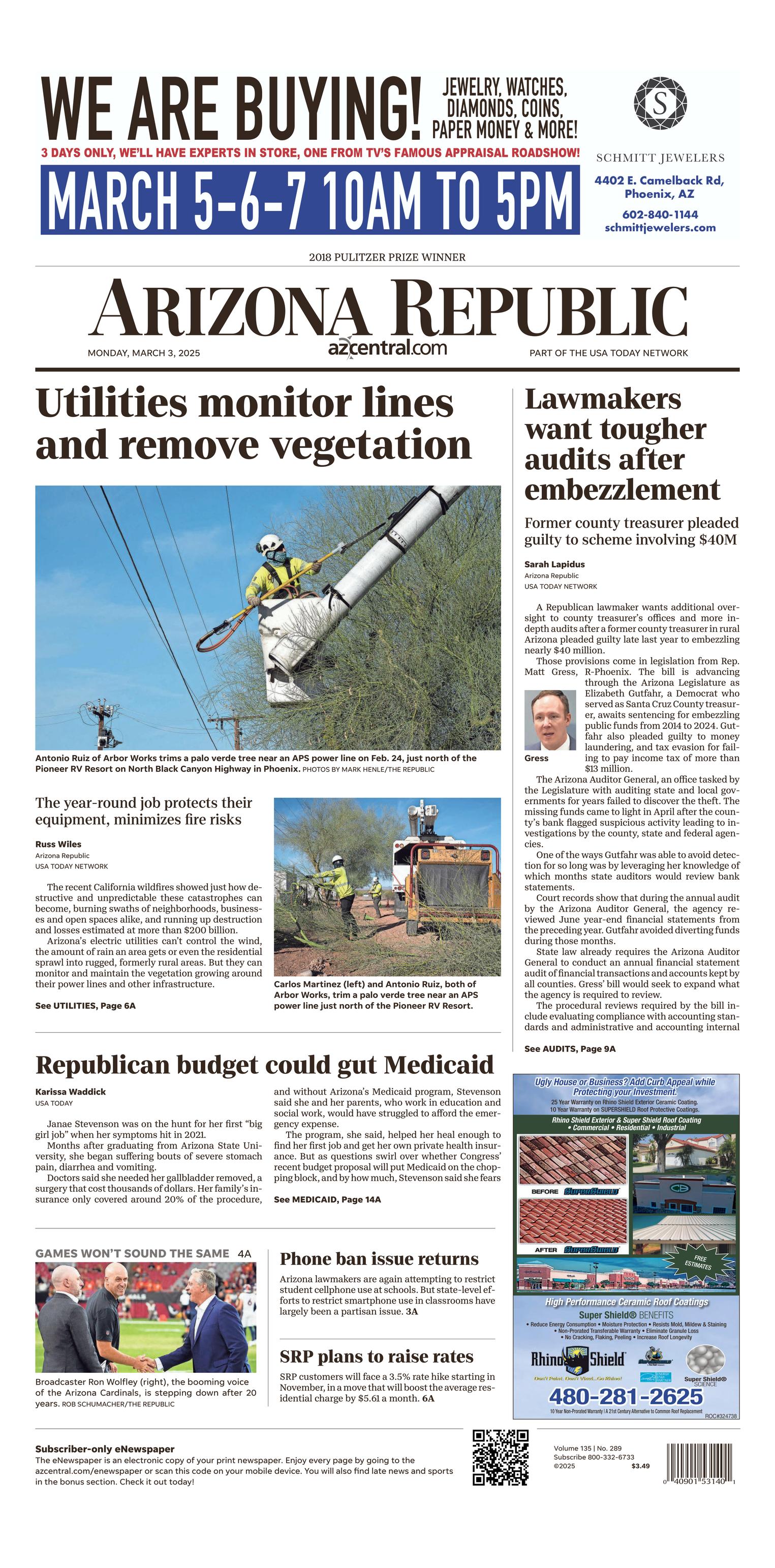 Prima-pagina-The-Arizona-Republic-oggi-edizione-di-oggi-20250303