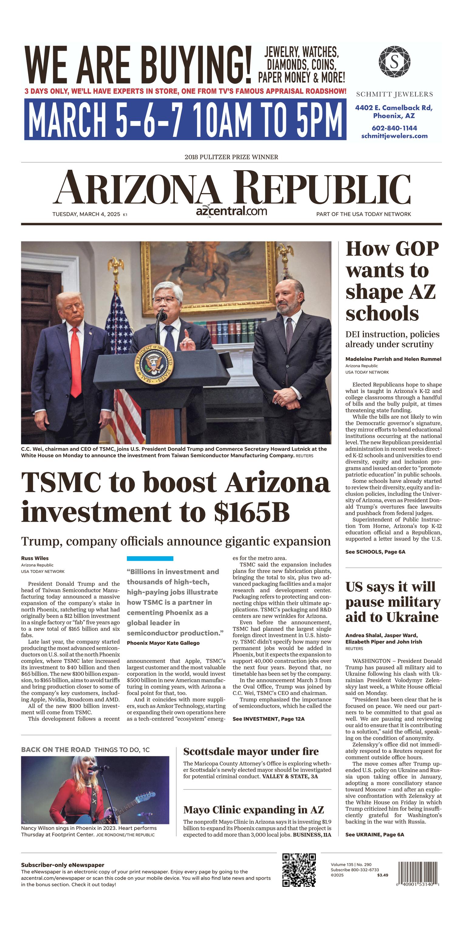 Prima-pagina-The-Arizona-Republic-oggi-edizione-di-oggi-20250304