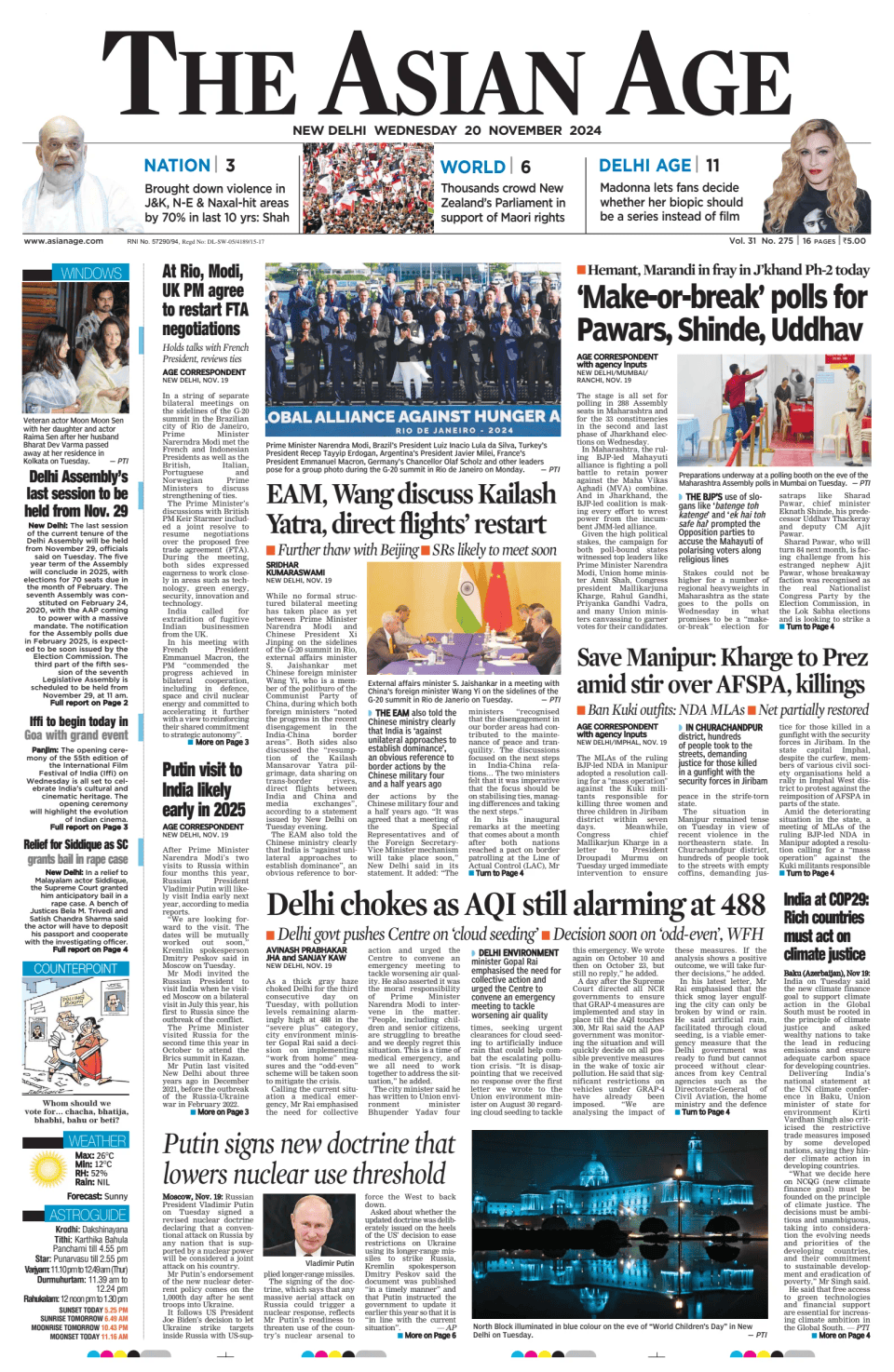 Prima-pagina-The-Asian-Age-oggi-edizione-di-oggi-20241120