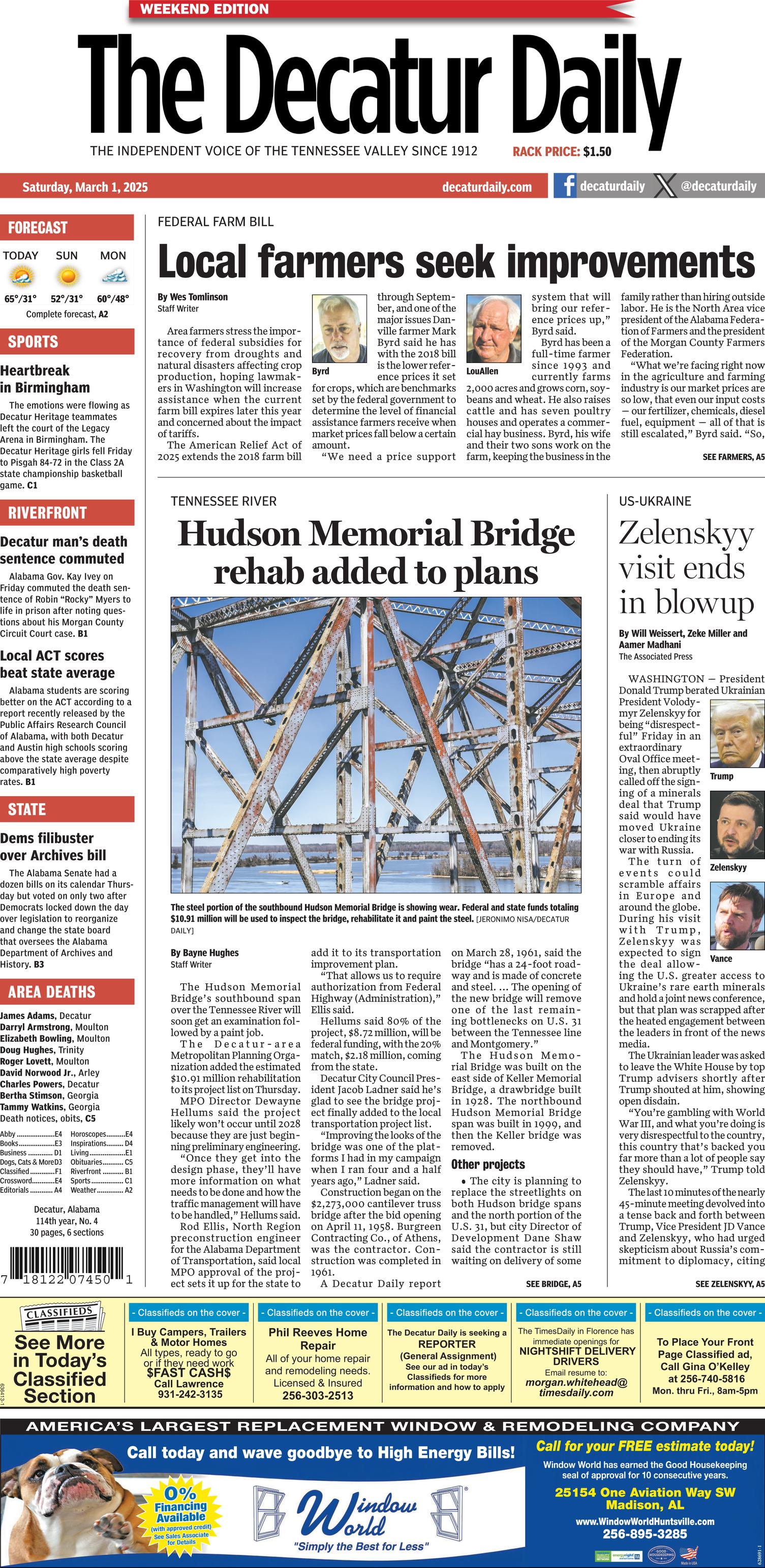 Prima-pagina-The-Decatur-Daily-oggi-edizione-di-oggi-20250301