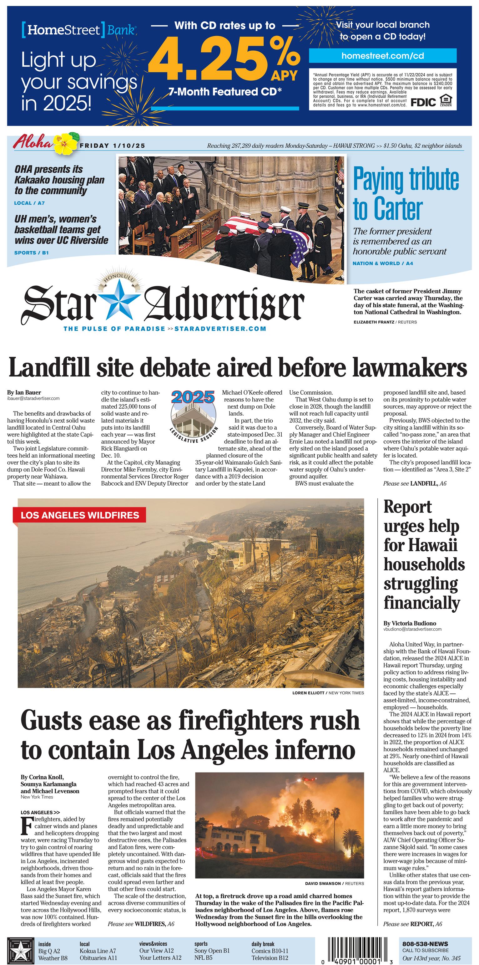 Prima-pagina-The-Honolulu-Star-Advertiser-oggi-edizione-di-oggi-20250110