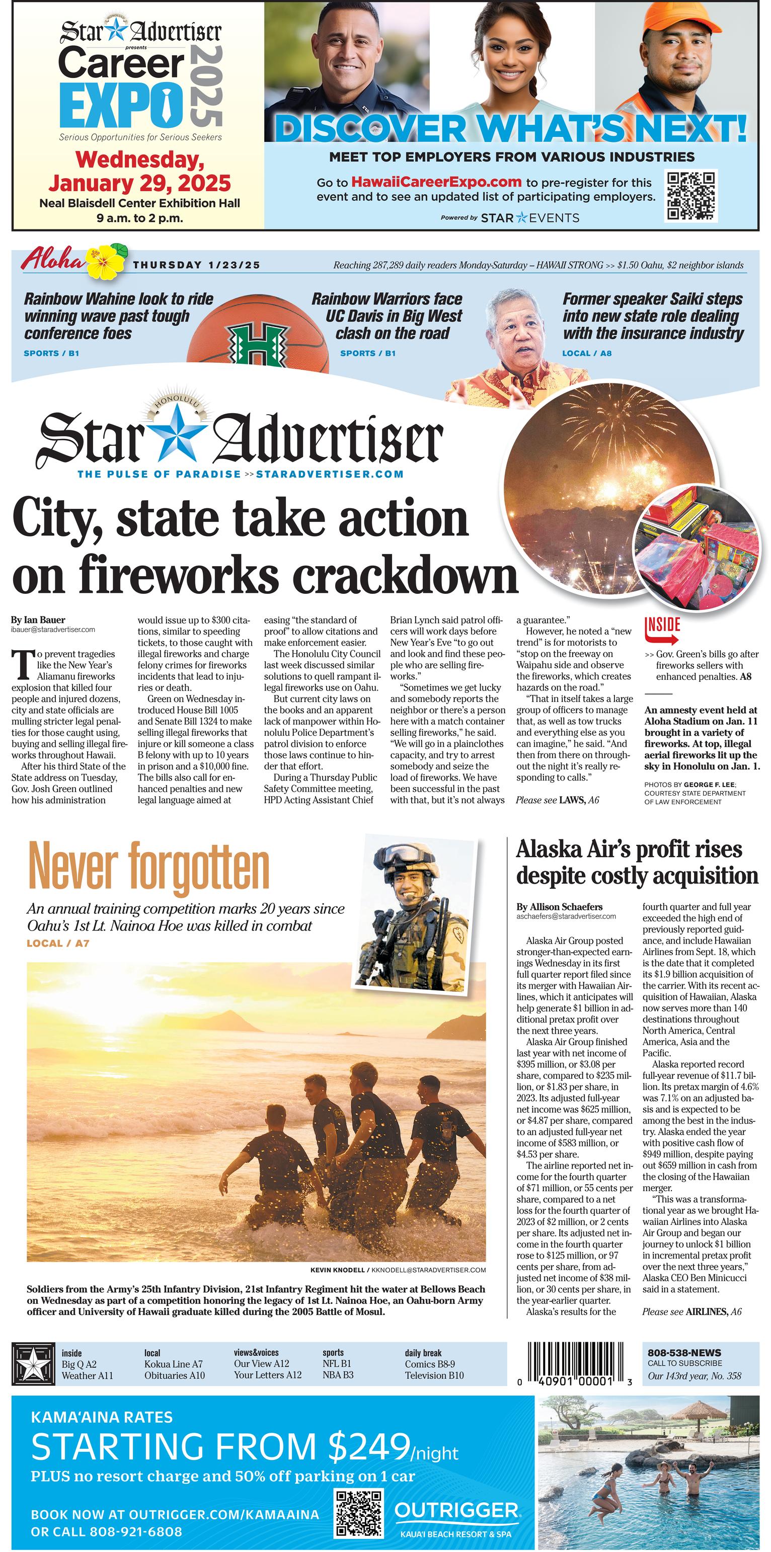 Prima-pagina-The-Honolulu-Star-Advertiser-oggi-edizione-di-oggi-20250123