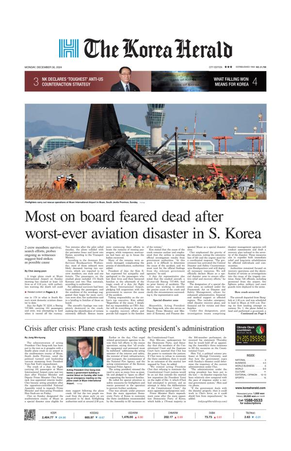 Prima-pagina-The-Korea-Herald-oggi-edizione-di-oggi-20241230