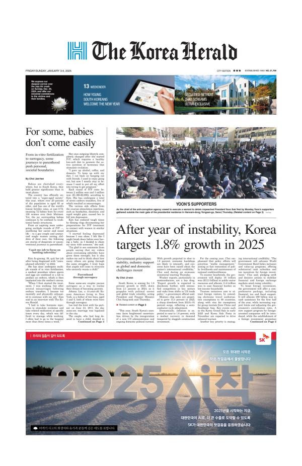 Prima-pagina-The-Korea-Herald-oggi-edizione-di-oggi-20250103