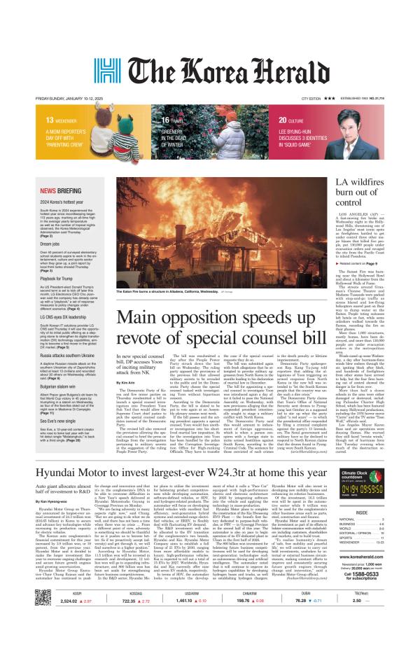 Prima-pagina-The-Korea-Herald-oggi-edizione-di-oggi-20250110