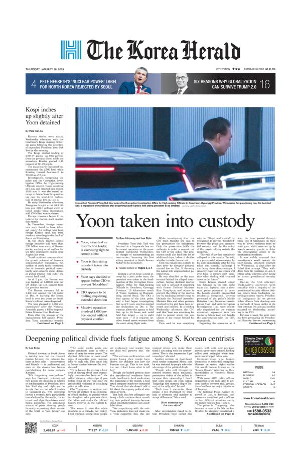 Prima-pagina-The-Korea-Herald-oggi-edizione-di-oggi-20250116