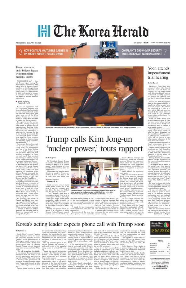 Prima-pagina-The-Korea-Herald-oggi-edizione-di-oggi-20250122