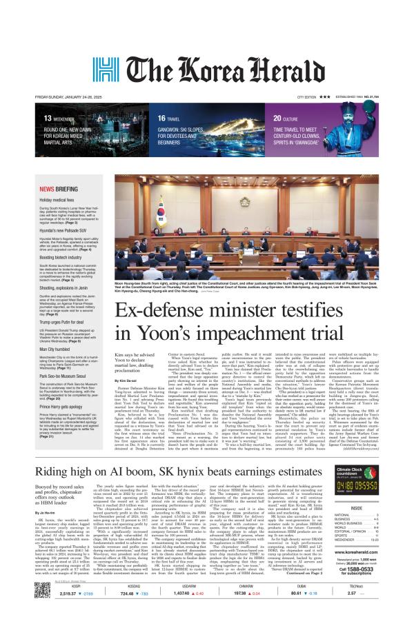 Prima-pagina-The-Korea-Herald-oggi-edizione-di-oggi-20250124