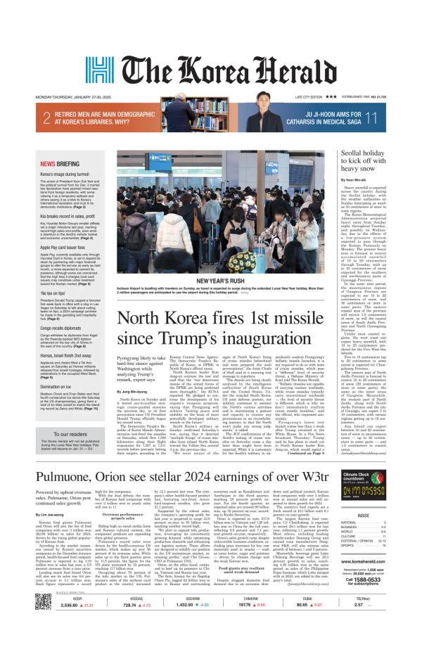 Prima-pagina-The-Korea-Herald-oggi-edizione-di-oggi-20250127