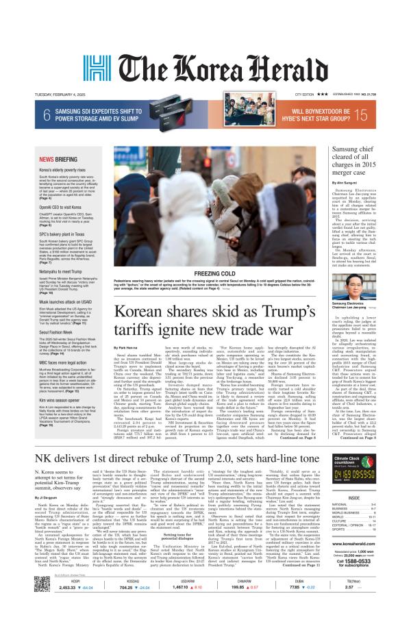 Prima-pagina-The-Korea-Herald-oggi-edizione-di-oggi-20250204