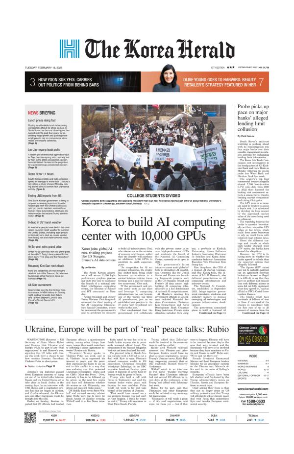 Prima-pagina-The-Korea-Herald-oggi-edizione-di-oggi-20250218