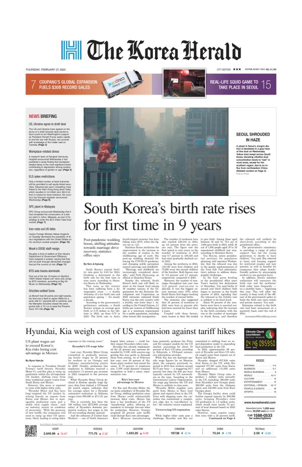 Prima-pagina-The-Korea-Herald-oggi-edizione-di-oggi-20250227