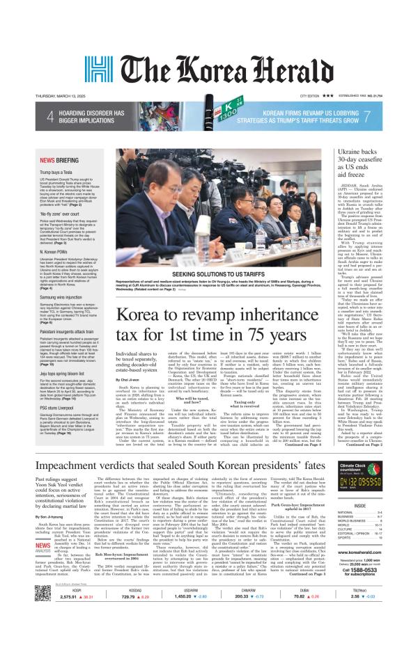 Prima-pagina-The-Korea-Herald-oggi-edizione-di-oggi-20250313