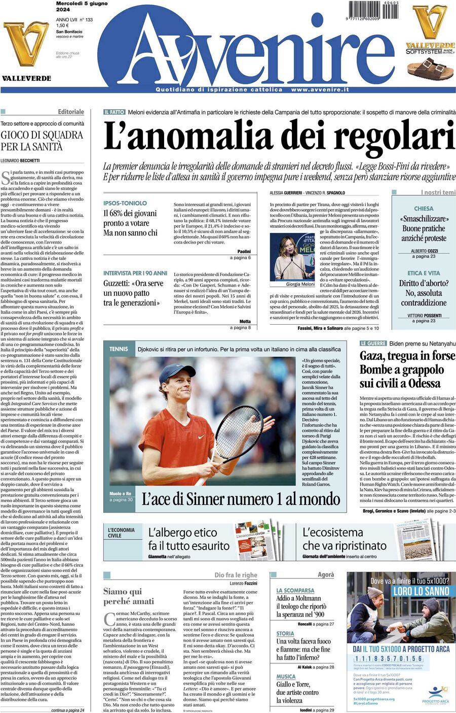 Prima-pagina-avvenire-edizione-di-oggi-06-06-2024