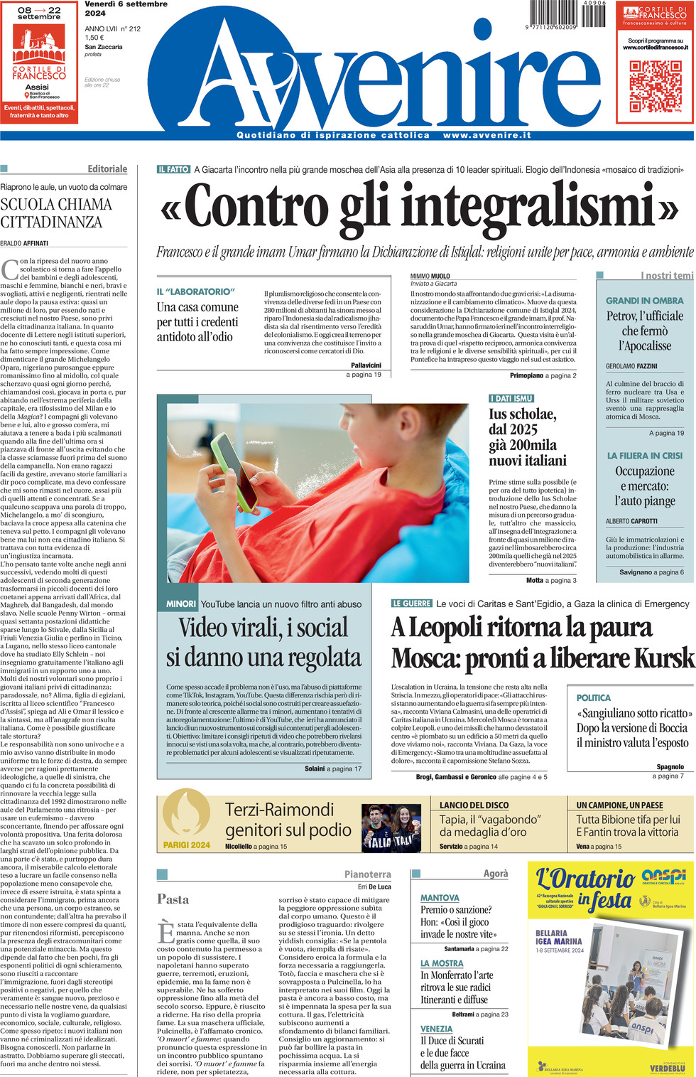 Prima-pagina-avvenire-edizione-di-oggi-06-09-2024