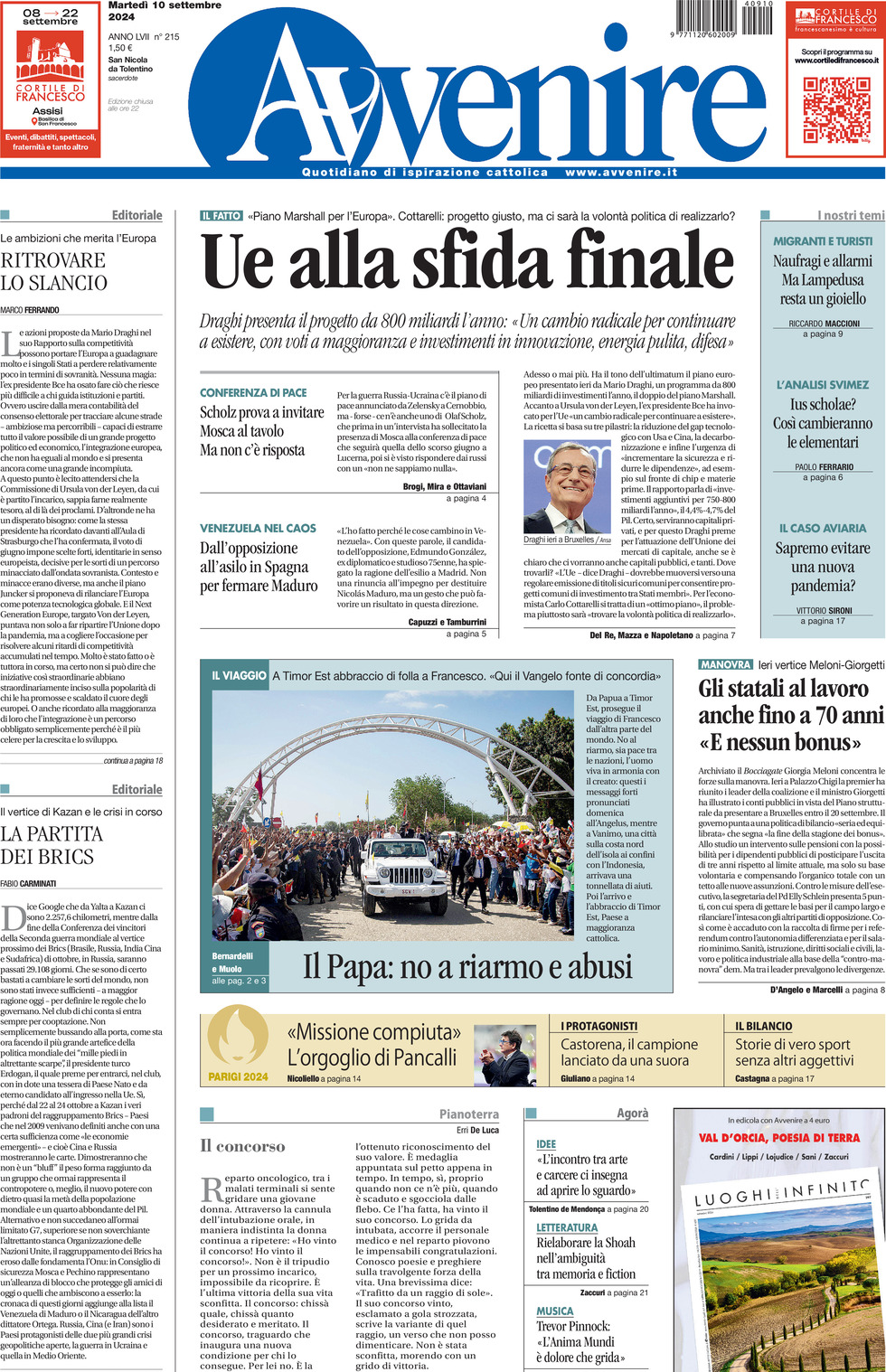 Prima-pagina-avvenire-edizione-di-oggi-10-09-2024