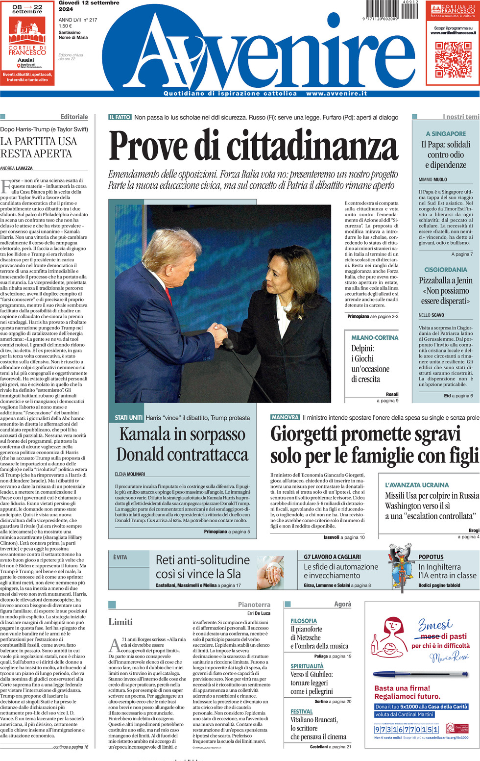 Prima-pagina-avvenire-edizione-di-oggi-12-09-2024