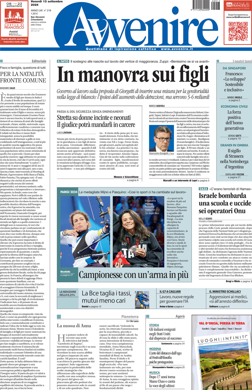 Prima-pagina-avvenire-edizione-di-oggi-13-09-2024