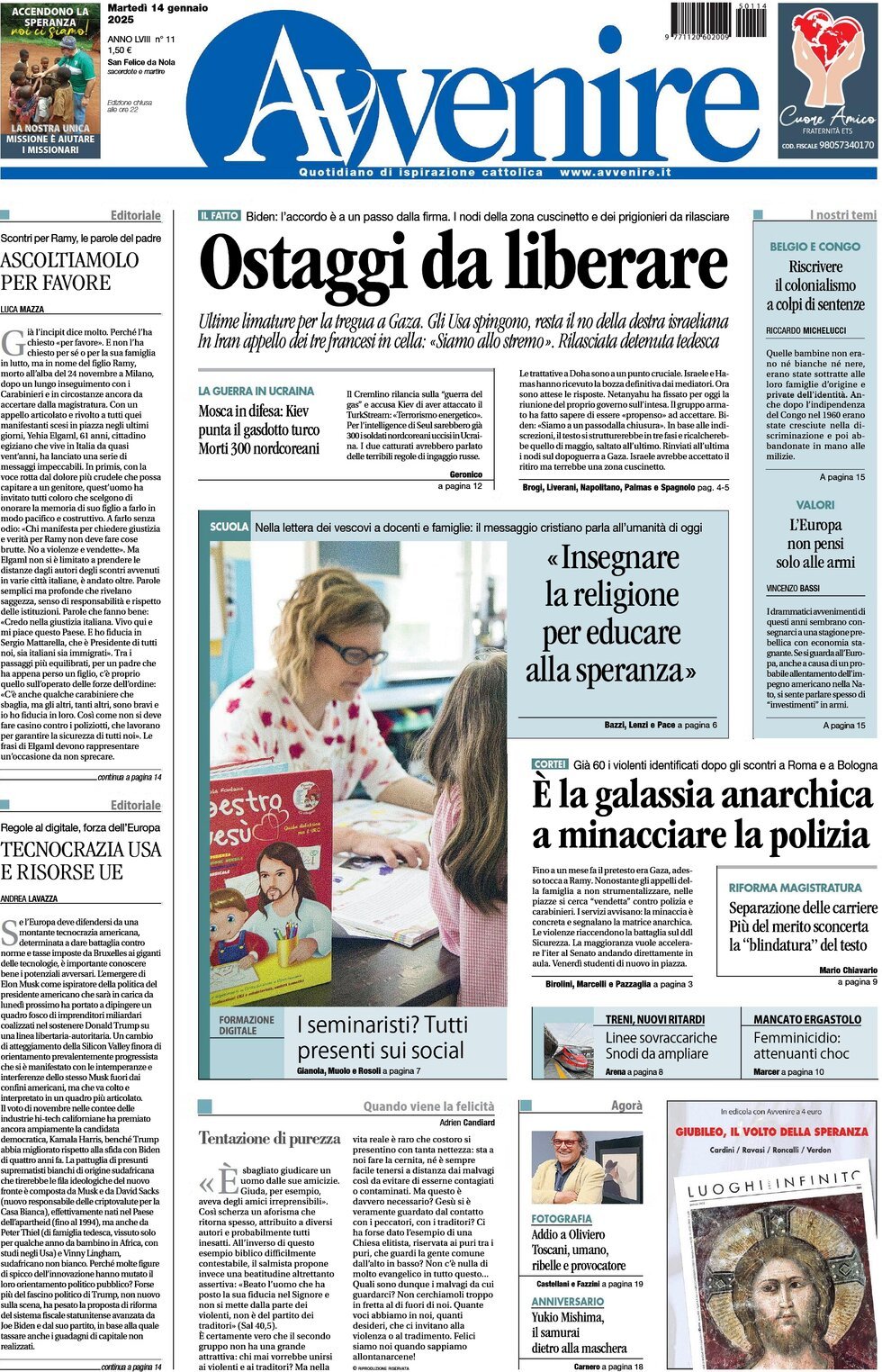 Prima-pagina-avvenire-edizione-di-oggi-14-01-2025