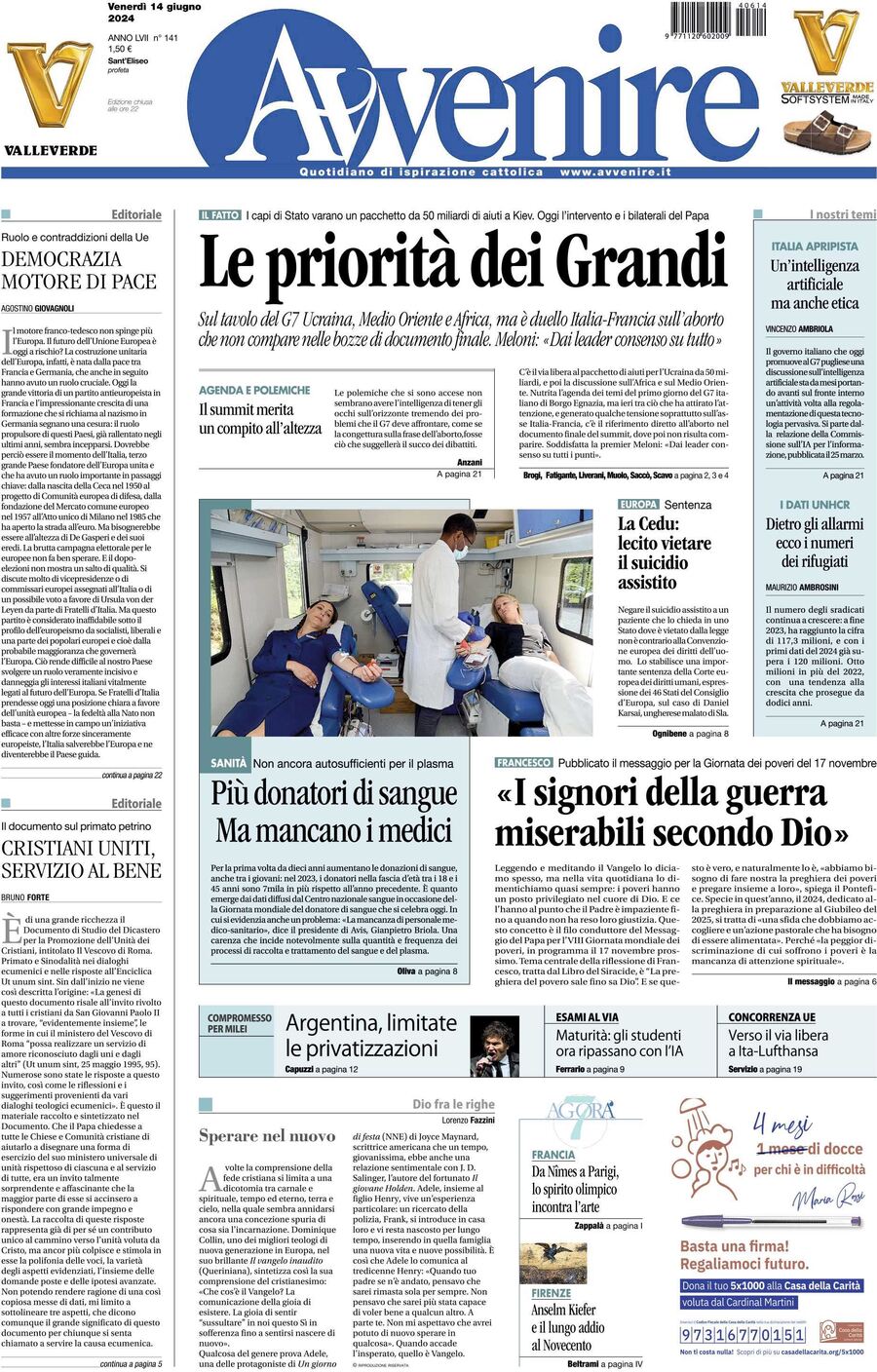 Prima-pagina-avvenire-edizione-di-oggi-14-06-2024