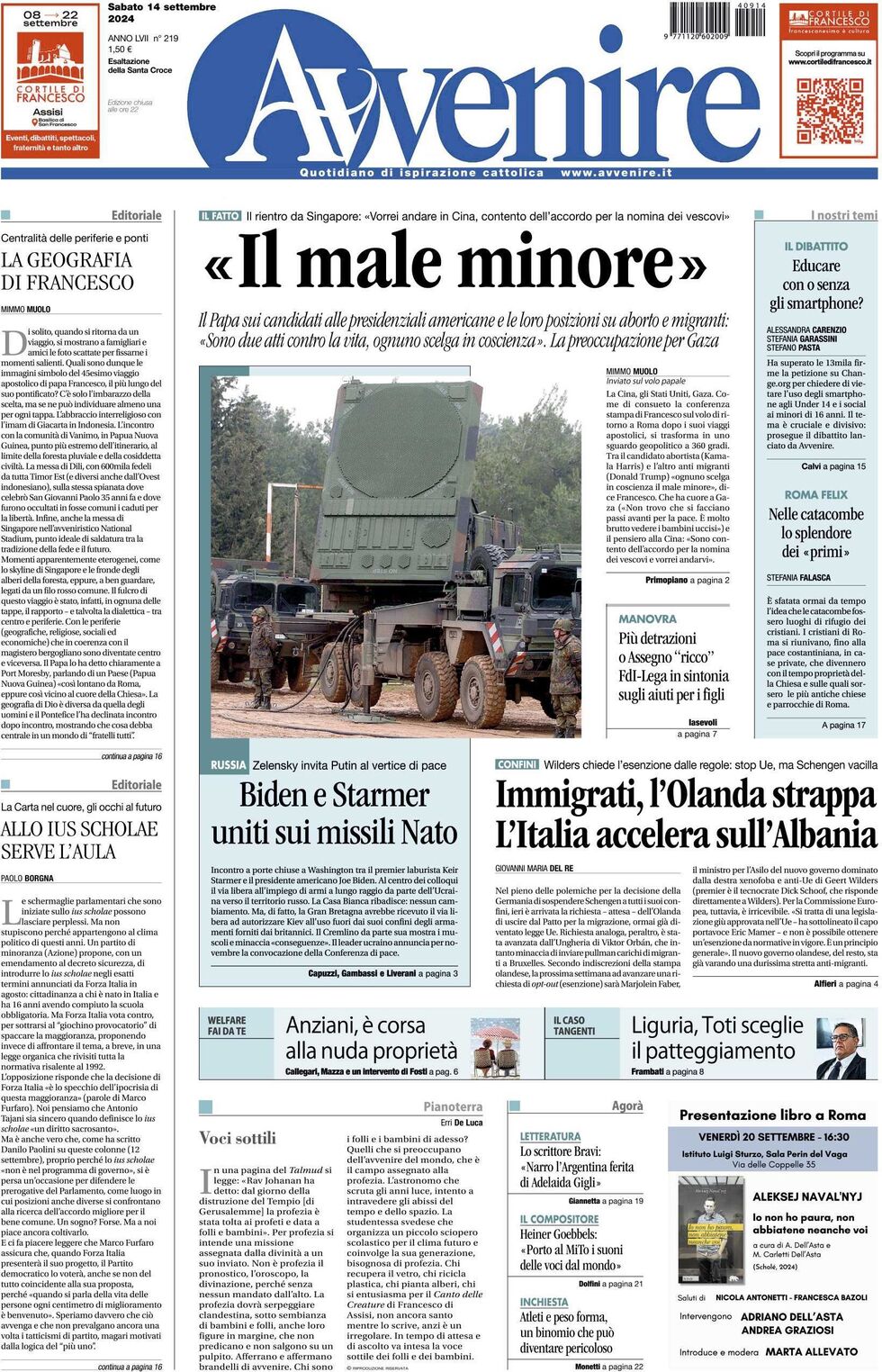 Prima-pagina-avvenire-edizione-di-oggi-14-09-2024