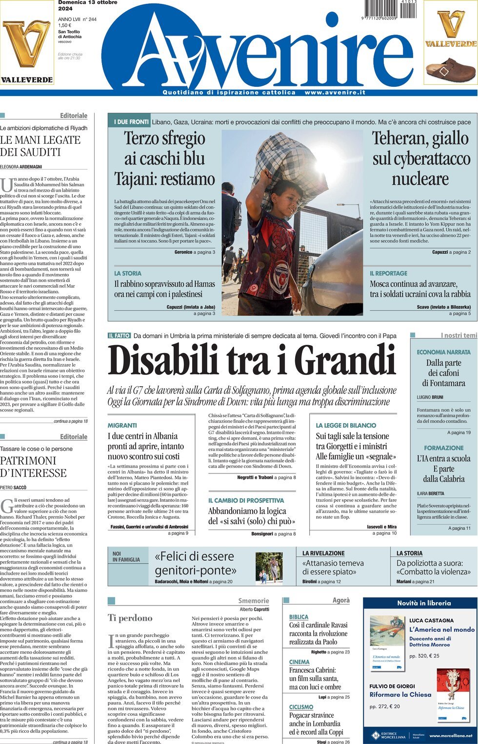 Prima-pagina-avvenire-edizione-di-oggi-14-10-2024