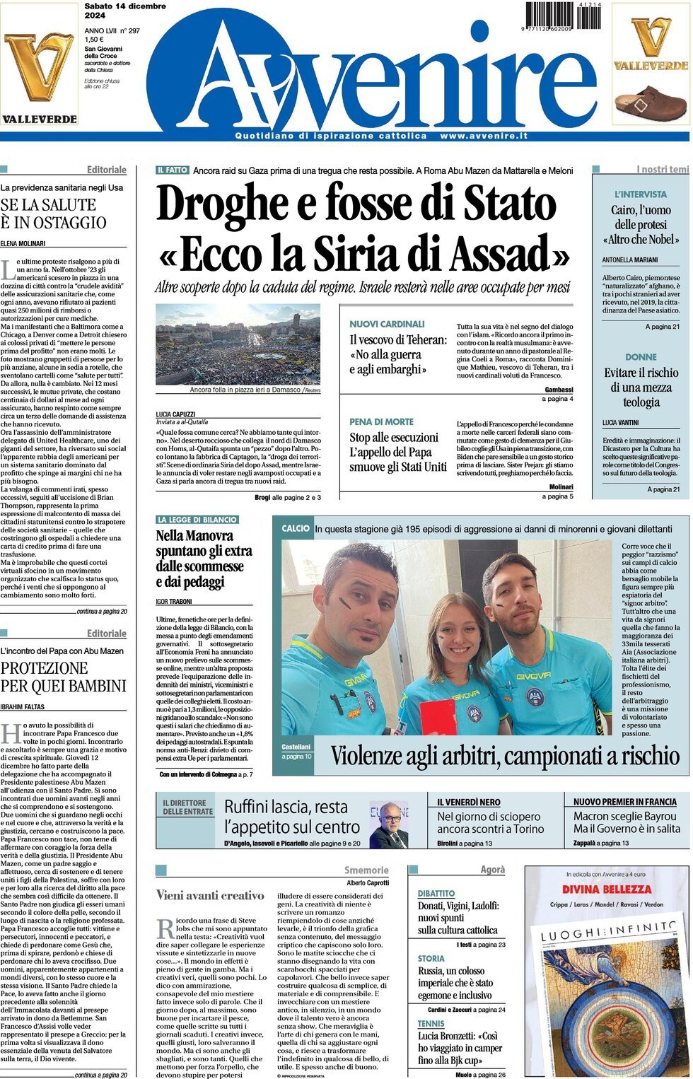 Prima-pagina-avvenire-edizione-di-oggi-14-12-2024