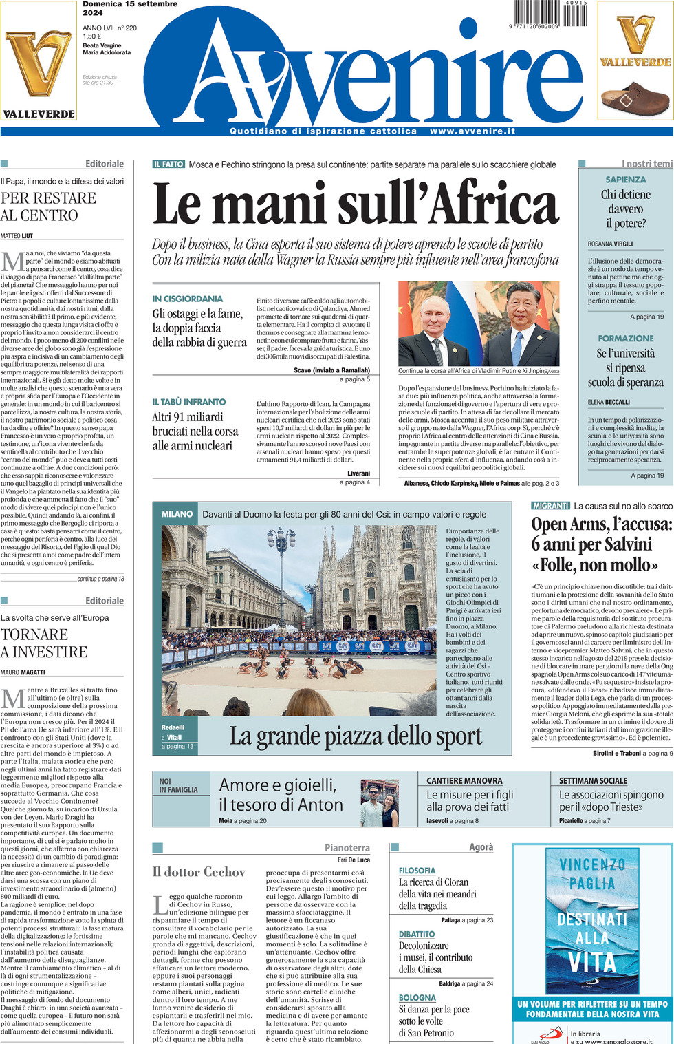 Prima-pagina-avvenire-edizione-di-oggi-15-09-2024